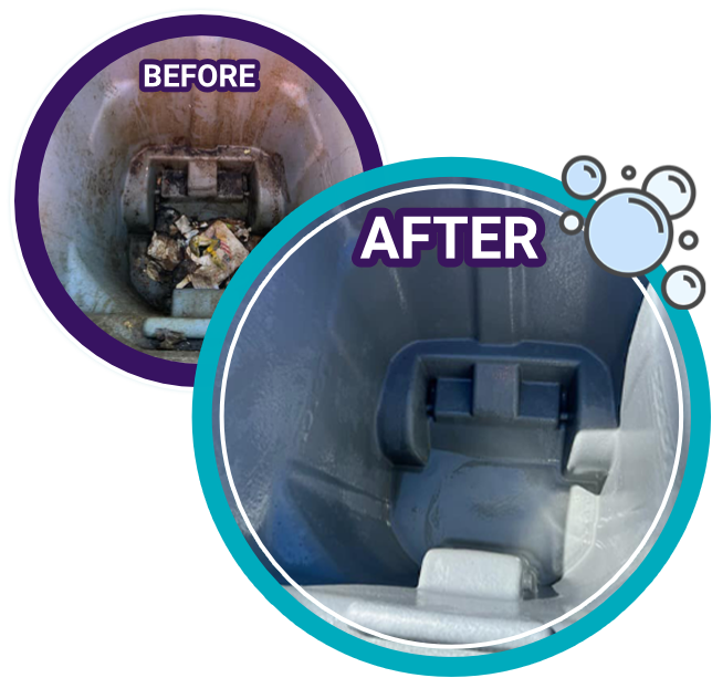 Before and after: cleaned trash bin interior